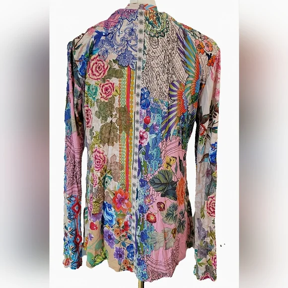Johnny Was Dreamer Favorite Vee Swing Tee Shirt Top Long Sleeve Floral XS - Picture 4 of 7
